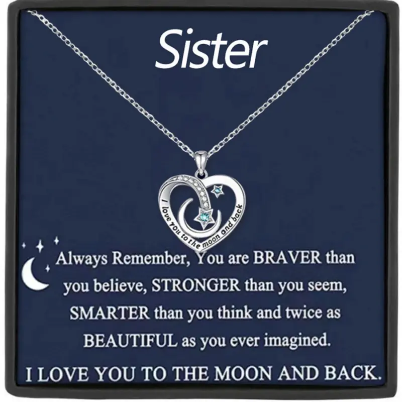 Mother's Day Gift To My Sister Heart Moon Pendant Necklace, Friendship Jewelry, Sister Birthday Gift, Christmas Gifts, Includes Box and Card