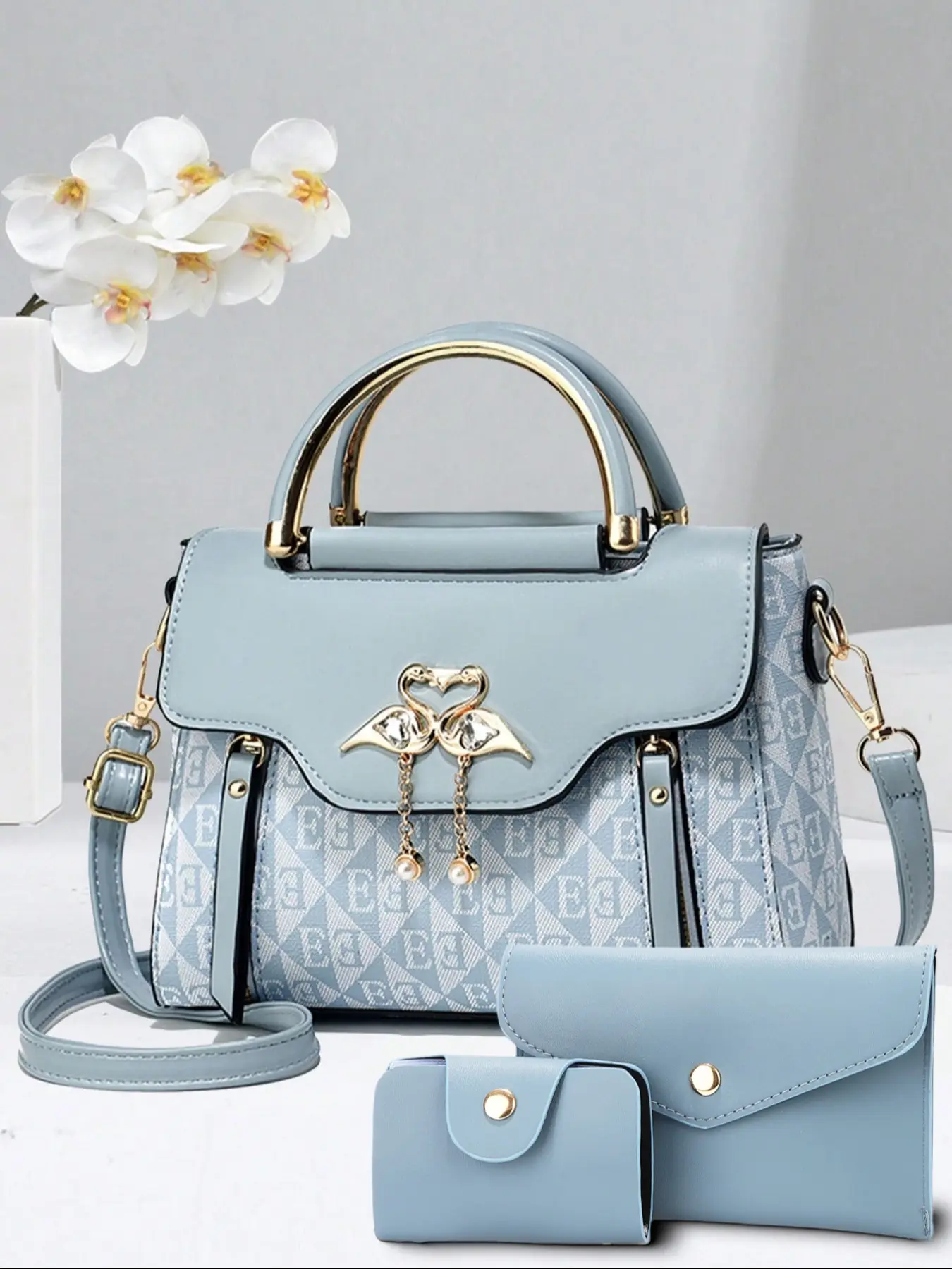 Trendy Women's Three-Piece Shoulder Bag Set, Versatile Crossbody Bags, Fashionable Printed Handbags for All Seasons, Casual Style, Crossbody Purses, Geometric Pattern Bag, Casual Handbag Satchel