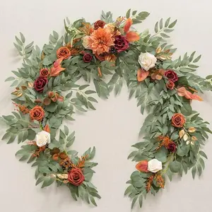 6ft Artificial Eucalyptus Garland with Flowers Fake Greenery Faux Floral Vine Garland for Table Decor Wedding Centerpieces Bridal Shower Party Decorations