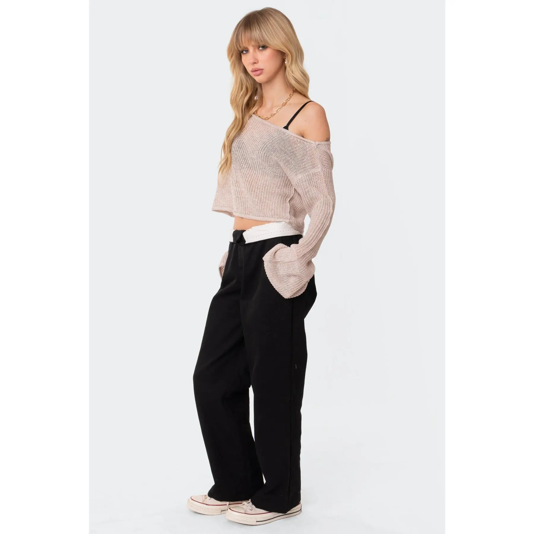 Emmie Off The Shoulder Sheer Knitted Top - TikTok Shop