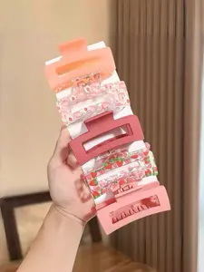 5-Piece Peach Strawberry Hair Clips Set, Strong Grip with Print Design, Cute Style for Girls & Women, Suitable for All Hair Types