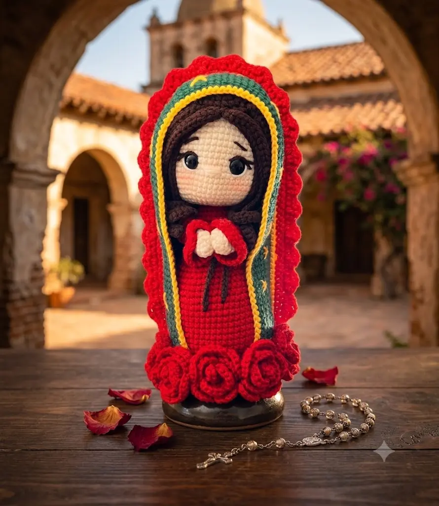 Handmade Our Lady of Guadalupe Crochet Doll - Catholic Gift for Home Decor
