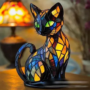 Cute Cat Pet LED Lamp Retro Cat Dyed Resin Desktop Night Light Colored Glass Durable Design Focal Point for Animal Lovers Imagination in Light Durable Design Focal Point