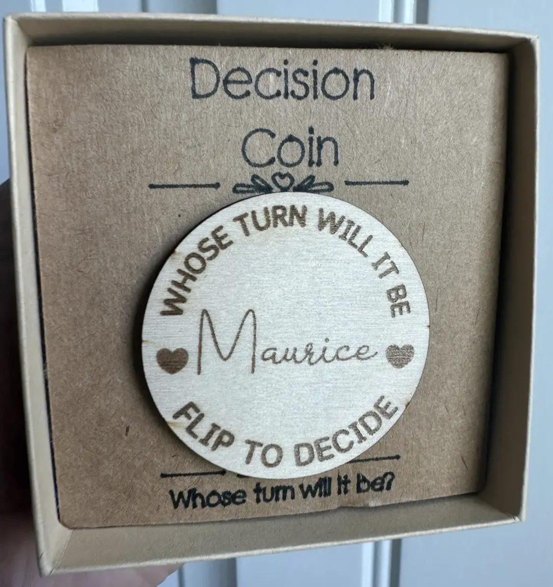 Lightweight Wooden Parent Decision Flip Coin - Custom Personalized Name Option, Funny New Parent Gift for Home & Festive Occasions