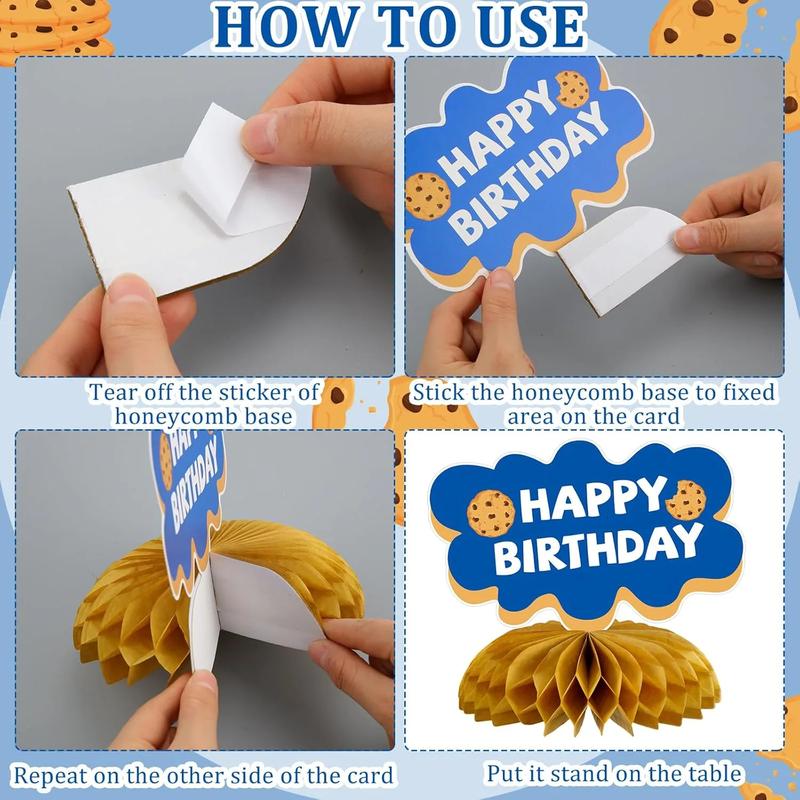 12 Pcs Milk Cookies Baby Shower Honeycomb Centerpieces Blue Milk and Cookie Happy 1st Birthday Party Photo Booth Props for Gender Reveal Party Table Decor