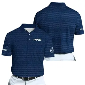 2026 PGA Trophy Pattern Polo Viral Blue Golf Shirt Lightweight Breathable Performance Fabric Outfit