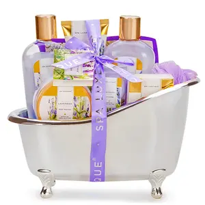 Bath and Body Care Spa Gift Sets for Women Gifts - 9pcs Lavender Relaxation Bath Baskets, Beauty Christmas Holiday Birthday Body Care Kits for Her