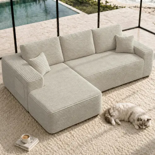 Left+Beige + Plush + Foam+Spring + 3 Seat