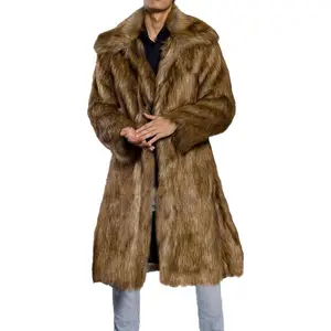 Men's Fluffy Faux Fur Coat Winter Long Jacket Overcoat Parka Outwear