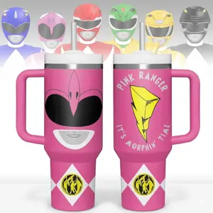 Pink Ranger Tumbler with Handle & Straw - 40oz/20oz Travel Mug | Keeps Drinks Cold All Day