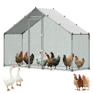 VEVOR Large Metal Chicken Coop,9.8 x 3.3 x 6.6 ft, Walk-in Chicken Run House with Waterproof Cover & Sturdy Frame, Spire Roof Poultry Cage Duck Pen for Rabbit Hen Goose Outdoor Backyard Farm Use