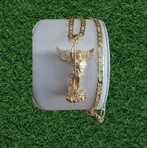 San Miguel Arcangel Gold Plated Necklace with Sparkling Design and Elegant Chain