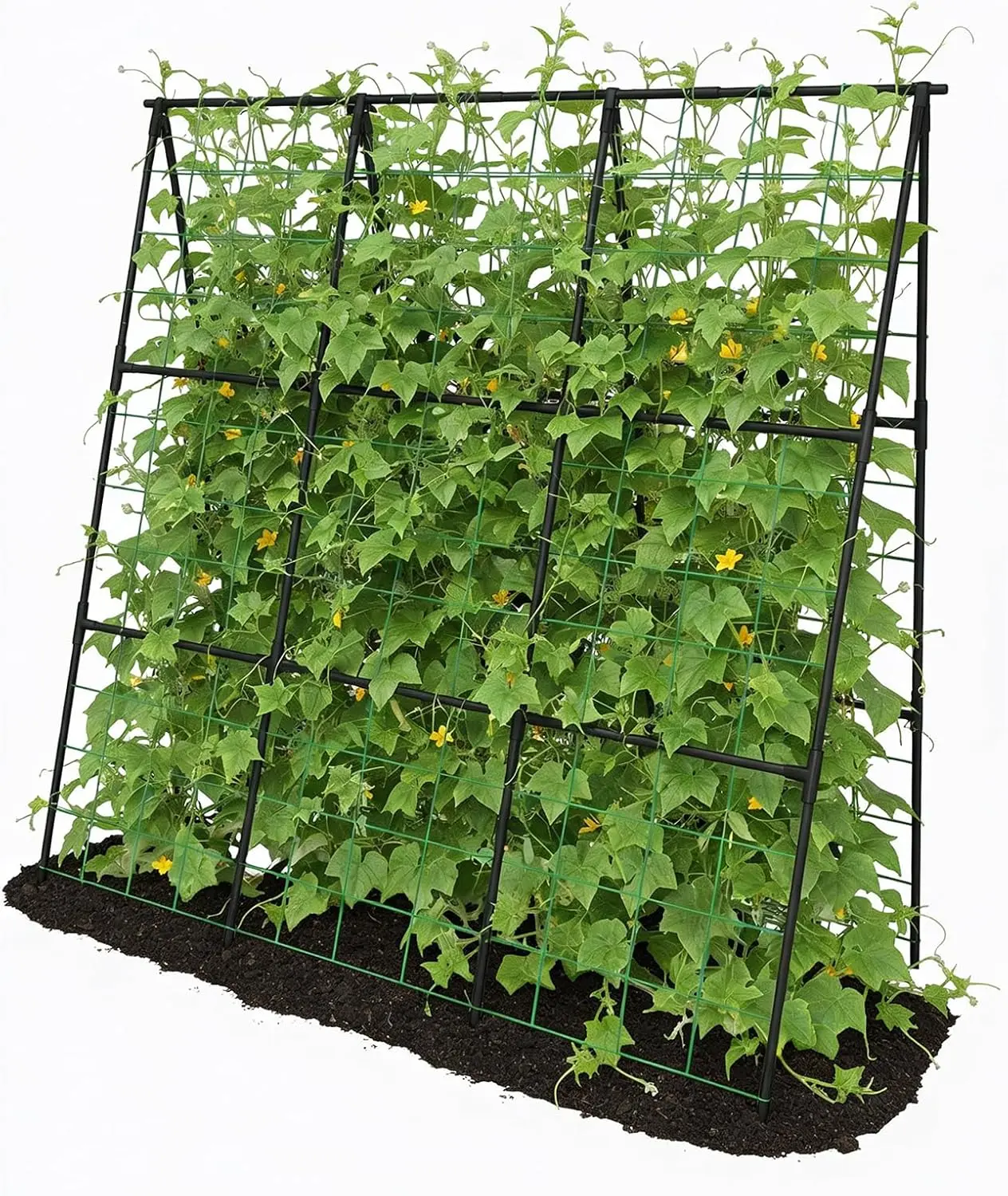 49"*49" Heavy-Duty A-Frame Metal Cucumber Trellis for Climbing Plants - Rust-Resistant Plastic-Coated Steel, Includes Netting & Zip Ties, Perfect for Cucumbers, Peas, Tomatoes & Morning Glories