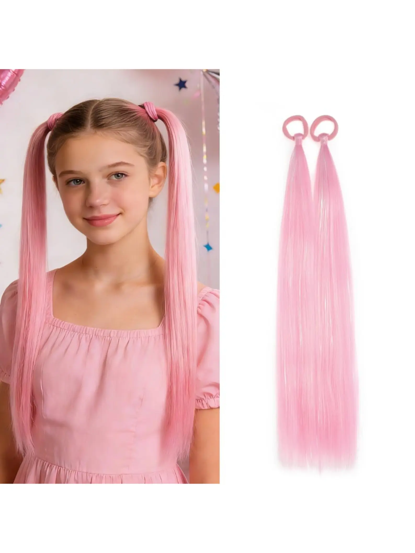 2 Pack 30 Inch Straight Ponytail Wigs Synthetic Ponytails with Elastic String Connector, Colorful Synthetic Fiber Boxing Braid 100g Long Straight Hair for Girls Party Hairstyles, Versatile and Easy to Wear, Synthetic Hairpieces