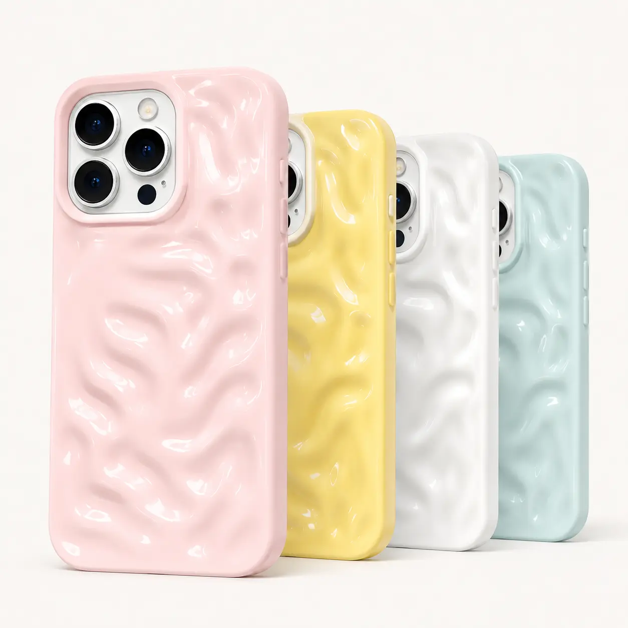 Luxury 1-Piece Wave Texture Fold-Pattern Soft Silicone TPU Smartphone Case - Candy Shockproof Bumper Cover, Fits iOS iPhone Series (11 Pro Max,12,13,14,15,15 Plus,16,17,17 Air) Mobile Phone Accessory, White