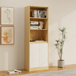 VOWNER 71" Bookshelf Bookcase with 3 Tier & 2 Door, Tall Storage Display Cabinet, For Living Room, Office, Dining Room