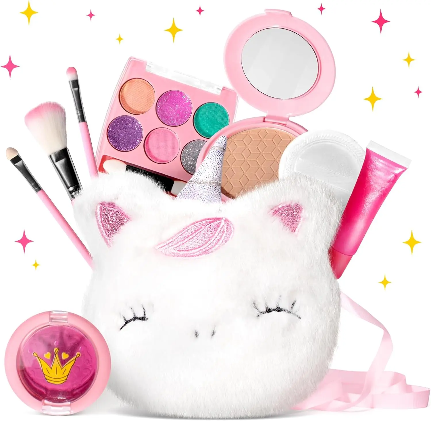 ULOVEME Kids Washable Makeup Kit for Girls 4-6 with Small Coin Purse(5.5x4.75in) - Real, Non Toxic Makeup for Little Girls - Umicorns Gifts for Girls Color Set Cosmetic