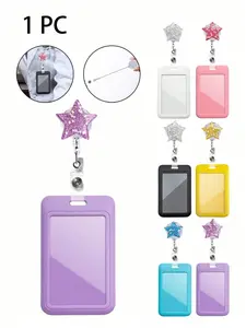 Multicolor Retractable ID Badge Holder for Doctors and Nurses, Anti-Lost Design, Adjustable Length for Easy Use, Star Decoration, Transparent Badge Case