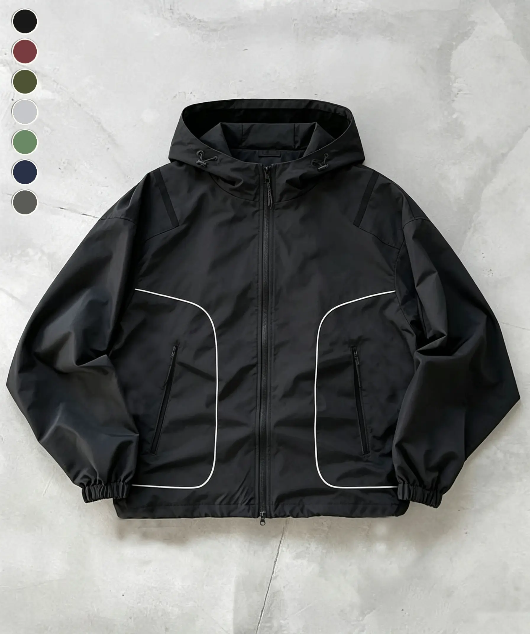 Men’s Reflective Strip Hooded Functional Jacket Lightweight Wear-Resistant Fabric Zipper Pockets Two Side Drawcord Design Sporty Comfortable Versatile Spring/Summer Style Hooded Jacket Suitable for Mountaineering and Outdoor Activities
