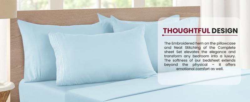 LUX DECOR 6-Pc Paisley & Solid Embroidered Bed Set- King Bed Sheet & Pillowcases - Upto 16" Deep Pocket Hotel Luxury Cozy Polyester Queen Sheets- Decorative Bedsheet Sets-Breathable Durable Sheets