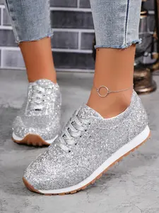 Women's fashionable casual sports shoes, Sneaker, sequin design, casual flat shoes, comfortable walking shoes, fashionable daily shoes