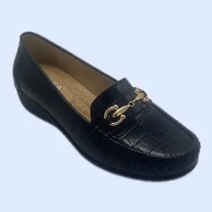 Women's Slip-On Wedge Loafers - Comfortable Casual Footwear - Walking Shoes Girl Flatform Slipon Active Leather Arch Running Knee Black