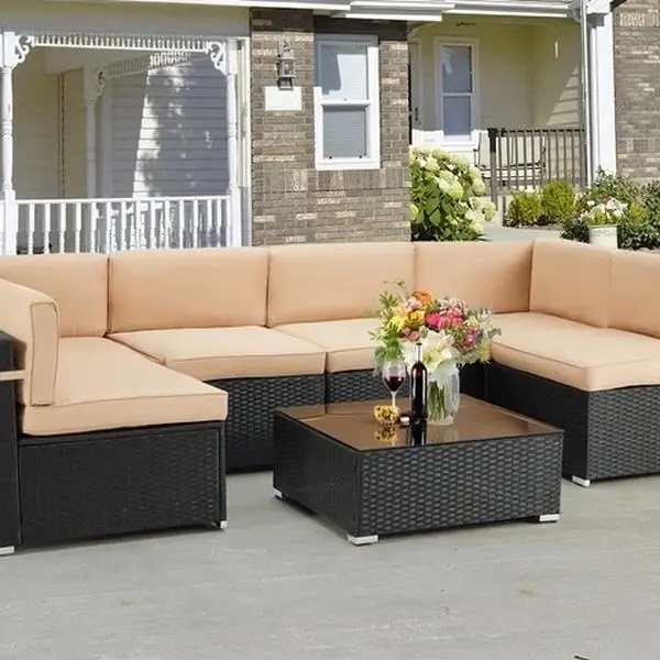 7 Pieces Patio Sofa Set PE Rattan Furniture Sectional Sofas