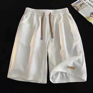 Men’s textured casual shorts for summer outdoor wear, drawstring waist, lightweight polyester fabric, casual wear, beach or outdoor activities pockets, everyday shorts |Drawstring waist shorts |Lightweight shorts