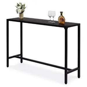 55" Outdoor Bar Table Black, Adjustable Feet Counter Height Table, Narrow Rectangle Portable Bar for Patio, Garden, Balcony, Poolside, Entertaining & Outdoor Dining