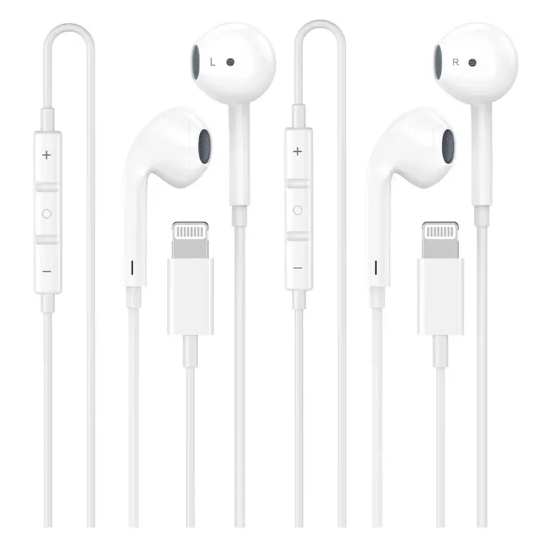 2-Pack MFi Certified Earbuds for iPhone, Built-in Mic & Volume Control, Noise Reduction, Compatible with iPhone 14/13/12/11/X/8/7/SE/Pro/Max/Plus, All iOS Systems iPhone Earphone Comfortable Earphones Lightning Wired Headphones lightning connection