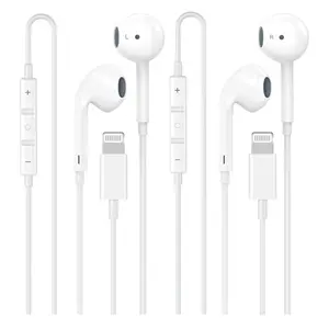 2-Pack Lightning MFi Certified Wired Earbuds for iPhone, Built-in Mic & Volume Control, Noise Reduction, Compatible with iPhone 14/13/12/11/X/8/7/SE/Pro/Max/Plus, All iOS Systems