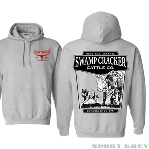 Western Ranch Hoodie - Swamp Cracker Cattle 2 Slides Graphic Hoodies streetwear Fleece Fabric Long Sleeve Pullover Trendy Tops for Unisex Womenswear