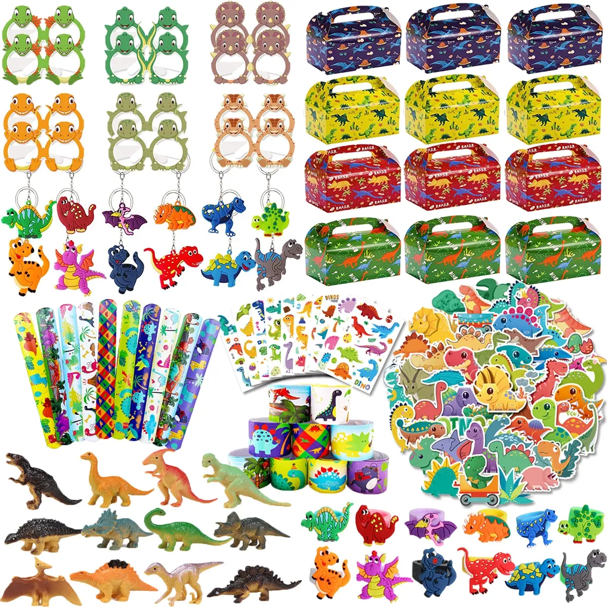 132Pcs Dinosaur Party Favor Gifts, Dinosaur Birthday Party Decorations, Birthday Favors, Birthday Party Kit, Dinosaur Supplies for Kids Toys School Classroom Student Prizes, Treasure Box Pinata Goodie Bag Stuffers, Boy Girl Birthday Treats, Goodies Set