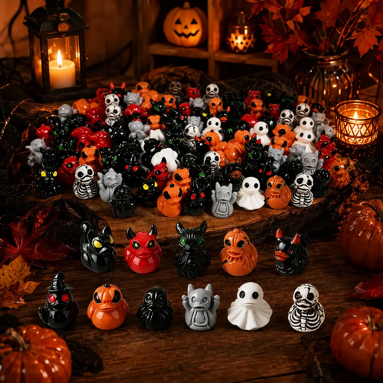 Mini Devil Ghost Skull Resin Ducks, Cute Spooky Desktop Ornament, Mini Garden Decor, Halloween Christmas Home Decor, Party Gift
