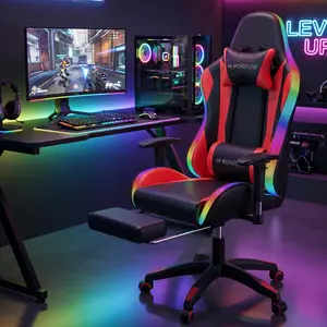 【LED+Speakers】Mr IRONSTONE Gaming Chair with Speakers and Rgb Lighting Ergonomic Massage Computer Gaming Chair with Broaden Cusion and Footrest High Back Video Game Chair for Adults Kids Boyfriend Father's Gift