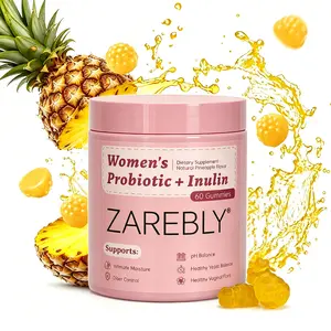 ZAREBLY Women's Probiotic and Inulin Gummies, Natural Pineapple Flavor, Feminine Daily Supplement for pH Level Balance & Internal Flora Care, 60 Gummies