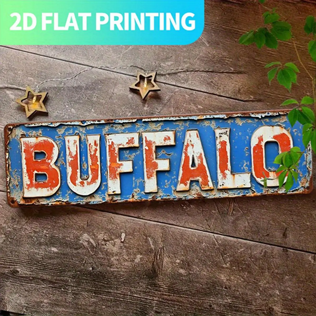 1pc Novelty Rectangular Patterned "BUFFALO" Printing Tin-Aluminium 2D Flat Metal Wall Sign, 15.7x3.9in Pre-Drilled Hangable Decor - Ideal for Farmhouse, Bar, Unique Gift for Friends/Family, Home Supplies for Indoor Use