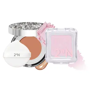 2aN Glass Skin Duo Set – Cushion Foundation & Glass-Like Highlighter for Natural, Radiant Makeup (#27 Soft Amber)