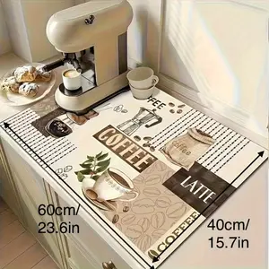 Premium Coffee Mat - Super Absorbent, Non slip Rubber Backed Dish Drying Mat with Holiday White Pattern, Suitable for Kitchen countertops, Drainage Mat, Multi functional, Coffee Bar Printed Waterproof Mat, Kitchen Stove Oven Mat, Kitchenware