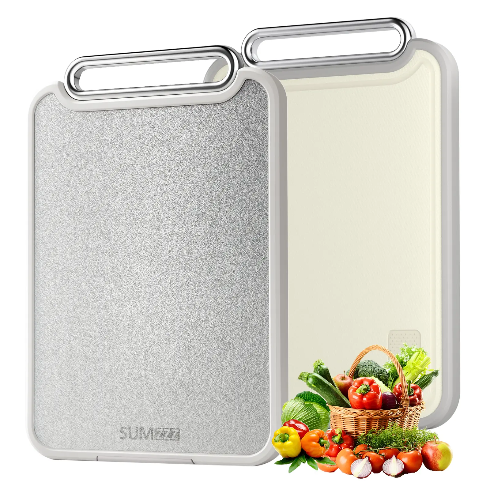 SUMZZZ Stainless Steel Cutting Board for Kitchen, 2-in-1Double-Sided Chopping Board, Food Grade StainlessSteel/PP, Easy to Clean, Large Size, Non-Slip, 16"x11"