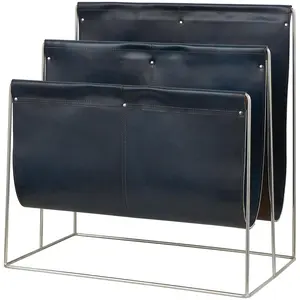 Leather 3 Slot Decorative Magazine Holder with Metal Stand