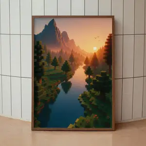 Minecraft Poster, Minecraft Landscape, Gaming Room Poster, Gaming Print Poster, Game Gift, Video Games Poster, Gaming Wall Art V