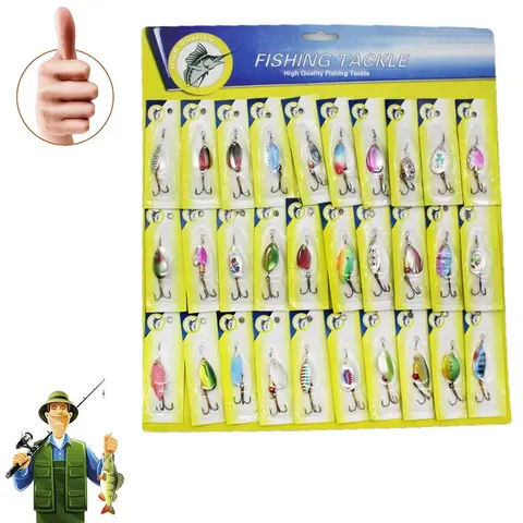 30 Pcs Fishing Lure Spinnerbait, Smooth Color Metal Spoon Bait, Hard Spinner Baits Kit for Bass Trout Salmon, Durable Practical Metal Fishing Tackle for Freshwater Saltwater Outdoor Angling, Ideal Gift Choice for Fishing Enthusiasts