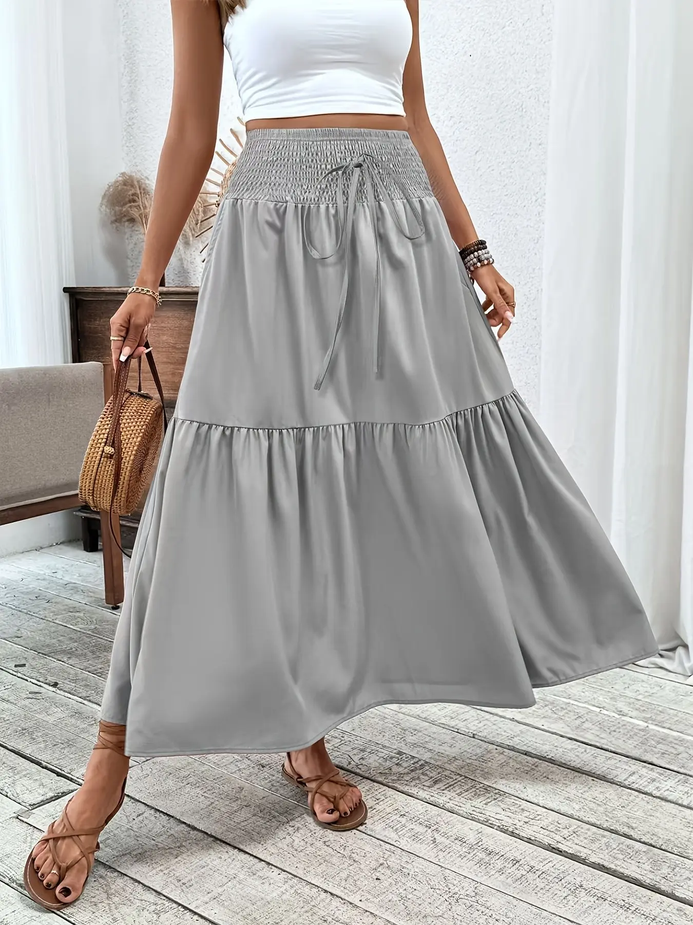 High Waist Elastic Waist Flared Skirt, Drape Fit Slimming Long Dress,  Trendy Chic Cross-Border Bestseller, Perfect for All Occasions - TikTok Shop