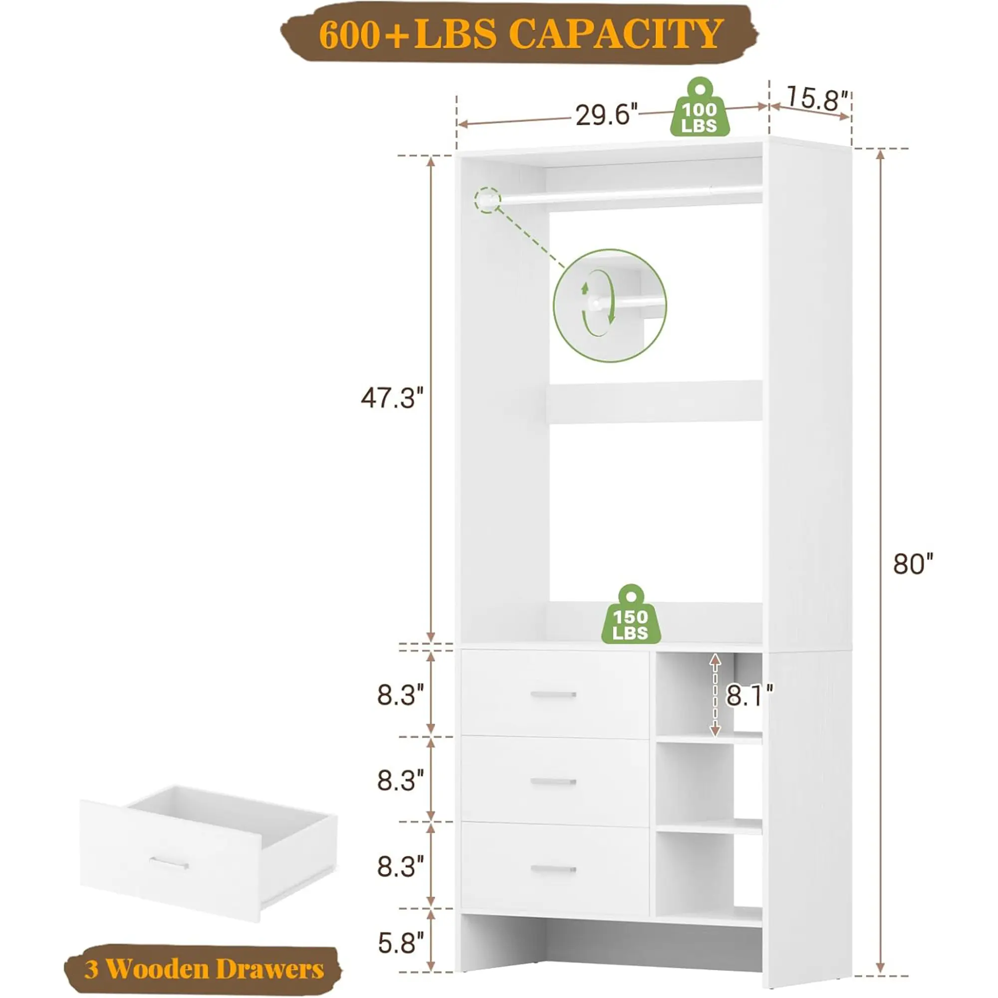 Closet System with Small Drawers