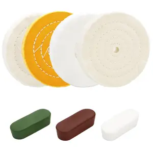 7 count 6" Polishing Wheels Kit for Bench , 1/2" Arbor Hole 2 White Cotton Polish Wheel(70Ply), 1 Yellow Cotton Wheel(42Ply), 1 Soft Flannel Buffing Wheel(30Ply), 3 Polishing Compound Set