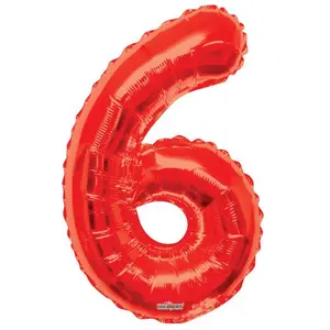 Number 6 Red Foil Balloon 34" in each. 15926-34