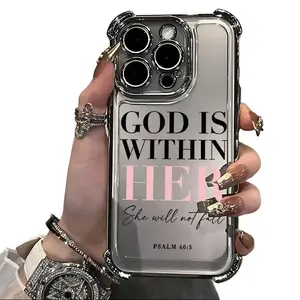 DarlingCase Minimalist Pink Letter Printed Phone Case with Four-Corner Reinforced Anti-Drop Cover Electroplated Border Shockproof Safety Cushion Durable Full Protection Fashion Mobile Accessories for Smartphones