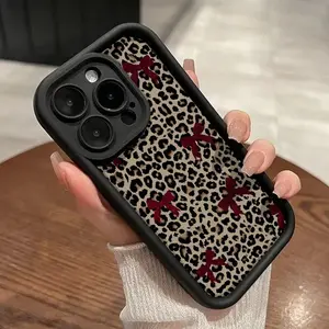 Leopard Print & Red Bow Phone Case — Drop-Resistant & Shockproof Design — Compatible with iPhone 17/16/15/14/13/12/11 Pro Max — Couples' & Unisex Phone Case