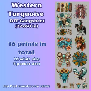 G37 Western Turquoise Gangsheet transfers for shirts
